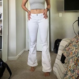 Long low rise white flare jeans
